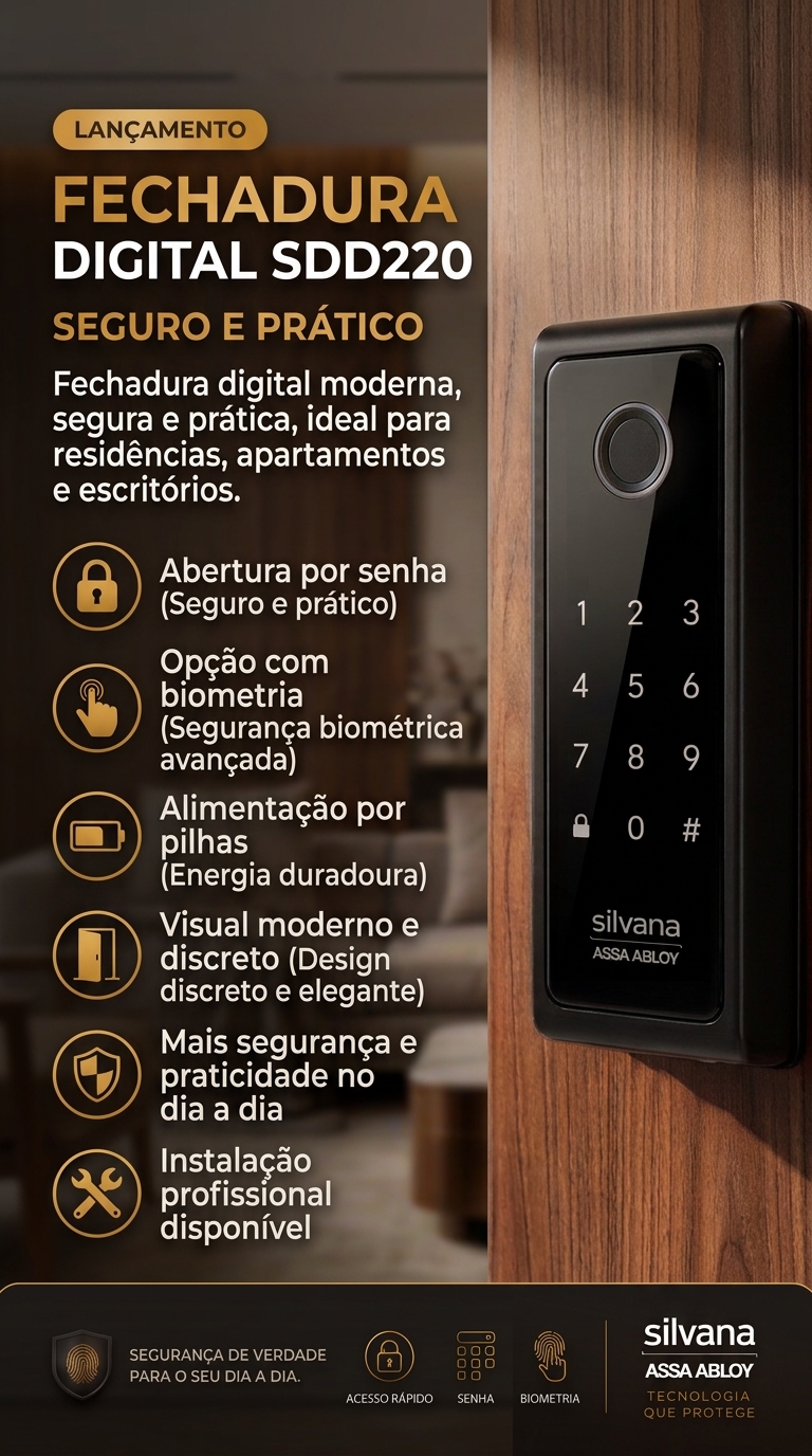 Fechadura digital Silvana SDD220 com senha e biometria