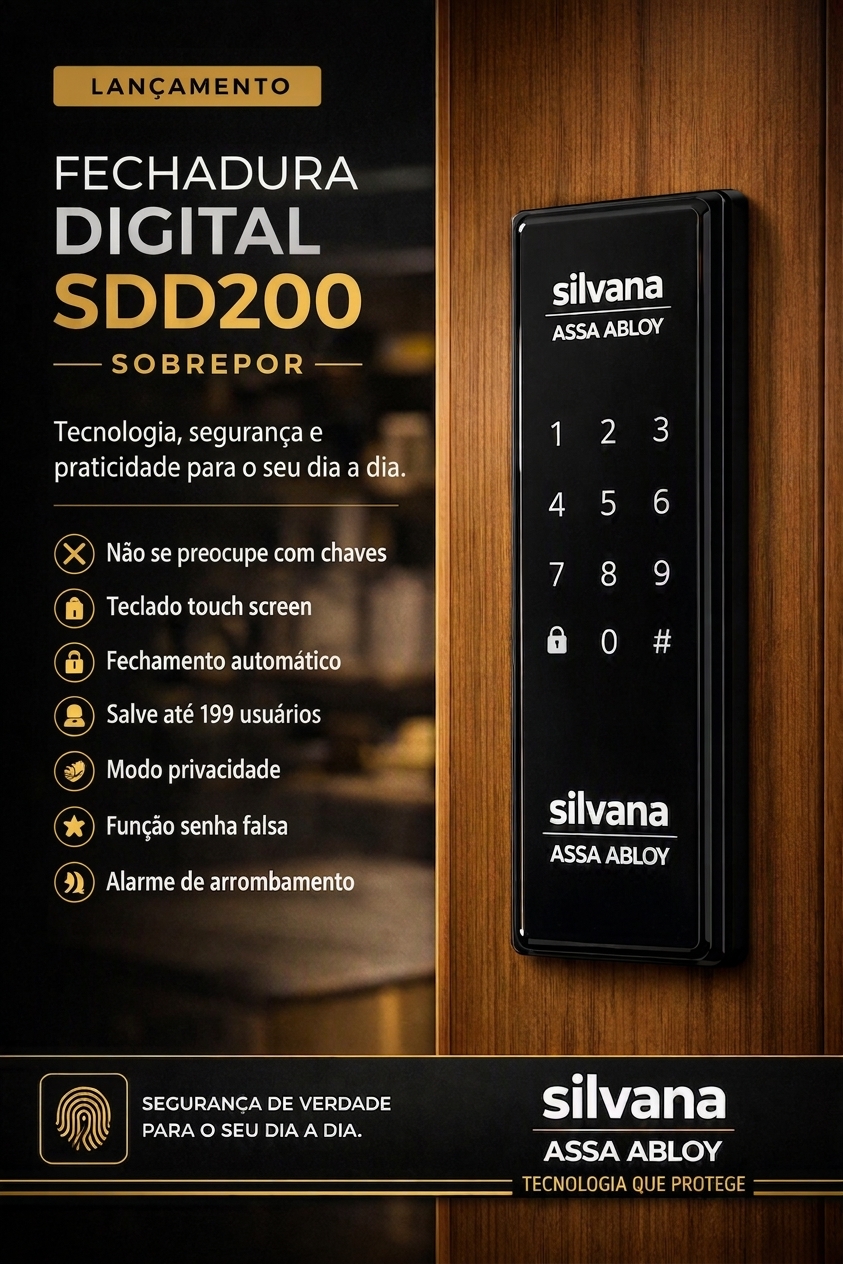 Fechadura digital Silvana SDD200 de sobrepor com teclado touch